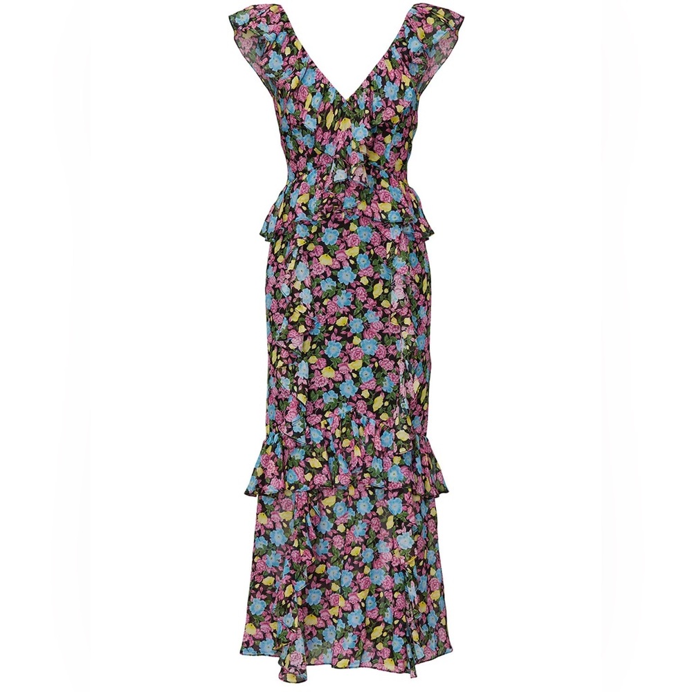 Amur Womens Evita Maxi Floral Ruffle Dress RTR Rent the Runway Size 4